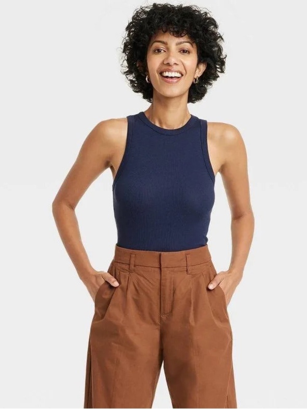 a new day Navy Ribbed High-Neck Tank Top Women’s Medium NWT